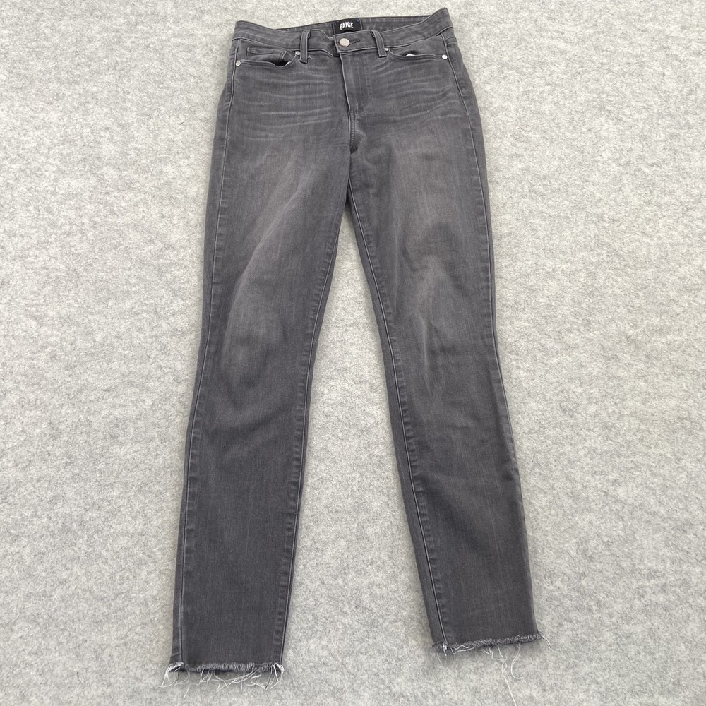 Paige Hoxton Ultra Skinny Jeans Womens 28 (29x28) Charcoal Raw Hem Stretch Denim